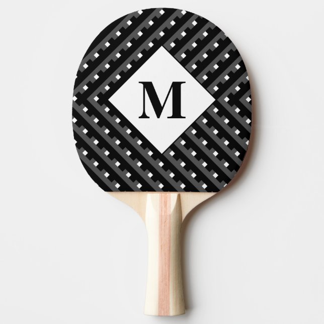 Monogram Black and Grey Angled lines Ping Pong Paddle (Front)