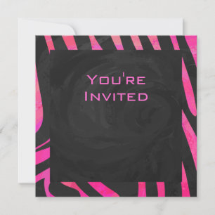 Monogram Black and Hot Pink Zebra Design Invitation