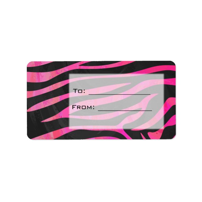 Monogram Black and Hot Pink Zebra Design Label (Front)