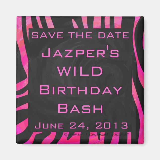 Monogram Black and Hot Pink Zebra Design Magnet (Front)