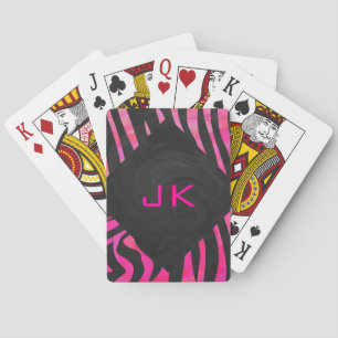 Monogram Black and Hot Pink Zebra Design Playing Cards