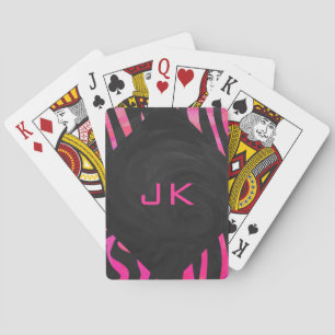 Monogram Black and Hot Pink Zebra Design Playing Cards