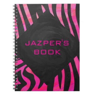 Monogram Black and Hot Pink Zebra Design Spiral Notebook