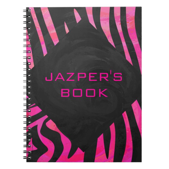 Monogram Black and Hot Pink Zebra Design Spiral Notebook (Front)