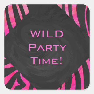 Monogram Black and Hot Pink Zebra Design Square Sticker