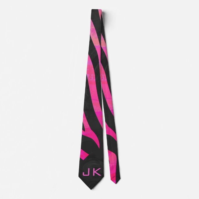 Monogram Black and Hot Pink Zebra Design Tie (Front)