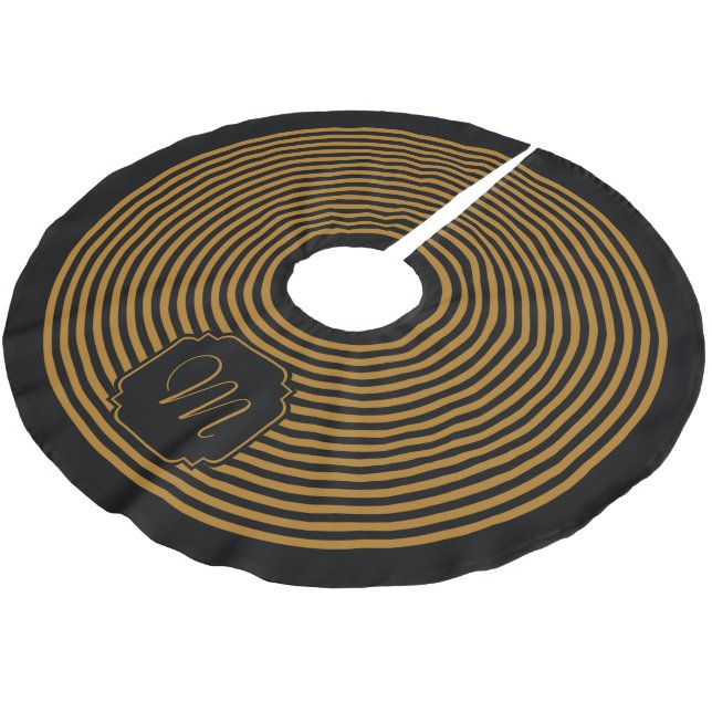 Monogram Black and Matte Gold Striped Brushed Polyester Tree Skirt (Angled)