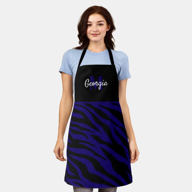 Monogram Black and Navy Blue Zebra Stripes Apron (Worn)