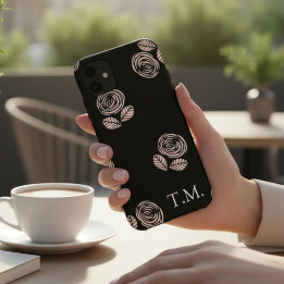 Monogram Black and Pink Floral Case-Mate iPhone Case