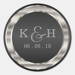 Monogram Black and Silver Metallic Round Labels