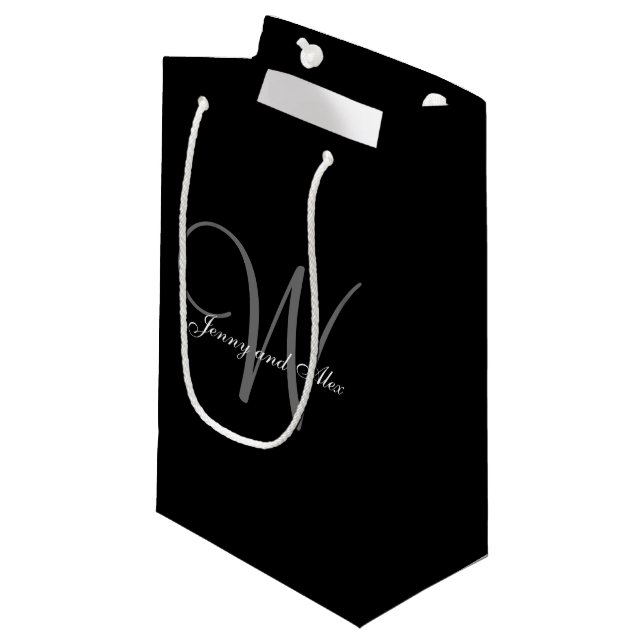 Monogram Black and Silver Wedding Small Gift Bag (Front Angled)
