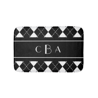 Monogram Black and White Argyle Bath Mat