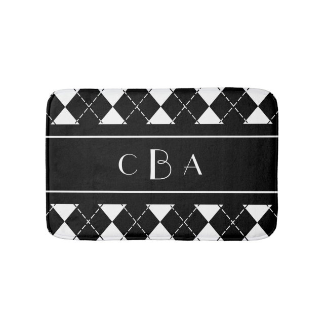 Monogram Black and White Argyle Bath Mat (Front)