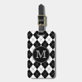 Monogram Black and White Argyle Luggage Tag