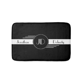 Monogram Black and White Art Deco Bath Mat