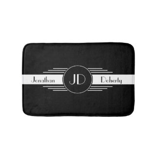 Monogram Black and White Art Deco Bath Mat