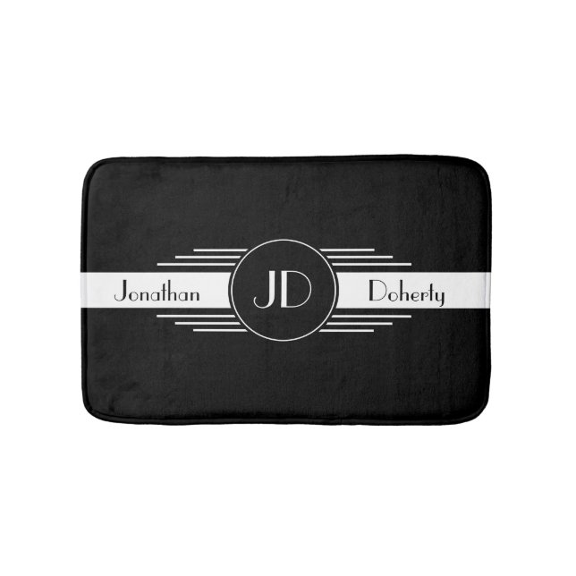 Monogram Black and White Art Deco Bath Mat (Front)