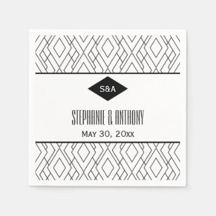 Monogram Black and White Art Deco Wedding Napkin