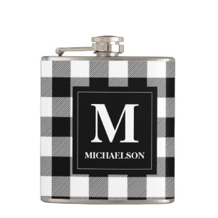 Monogram Black and White Buffalo Check Hip Flask