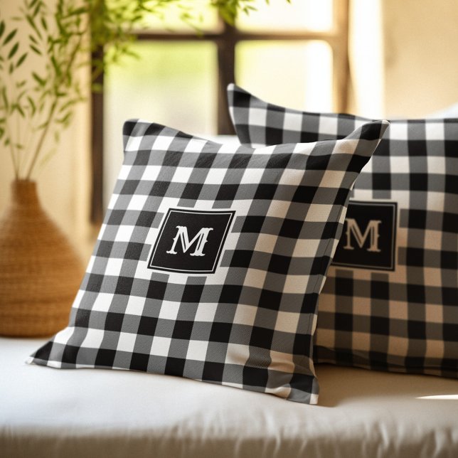 Monogram Black and White Buffalo Plaid Cushion (Creator Uploaded)
