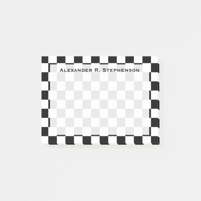 Monogram Black and White Chequerboard Post-it Notes (Front)