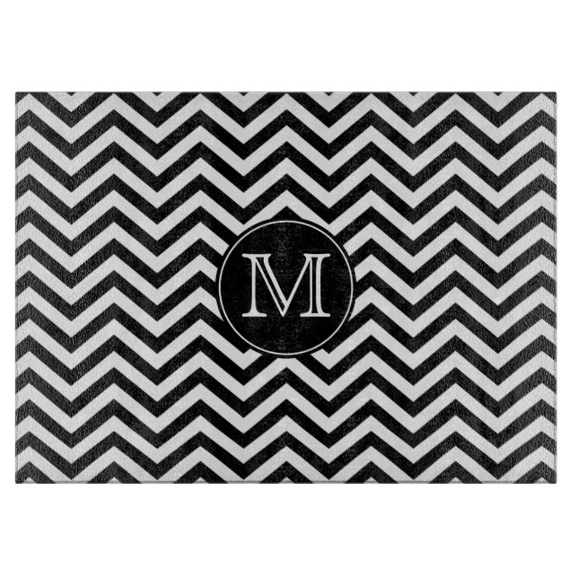 Monogram Black and White Chevron Cutting Board (Front)