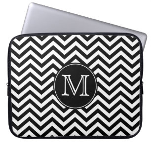 Monogram Black and White Chevron Laptop Sleeve