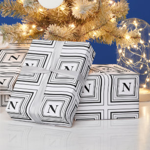 Monogram Black and White Classic Square Monogram  Wrapping Paper
