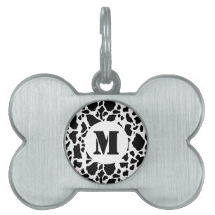 Monogram Black and White Cow Print Pet ID Tag