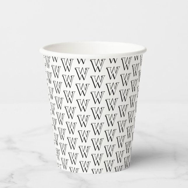 Monogram black and white custom initial pattern paper cups (Front)