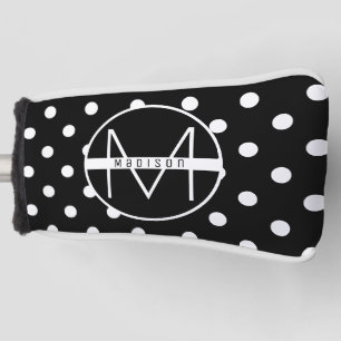 Monogram Black and White Cute Polka Dot Pattern Golf Head Cover