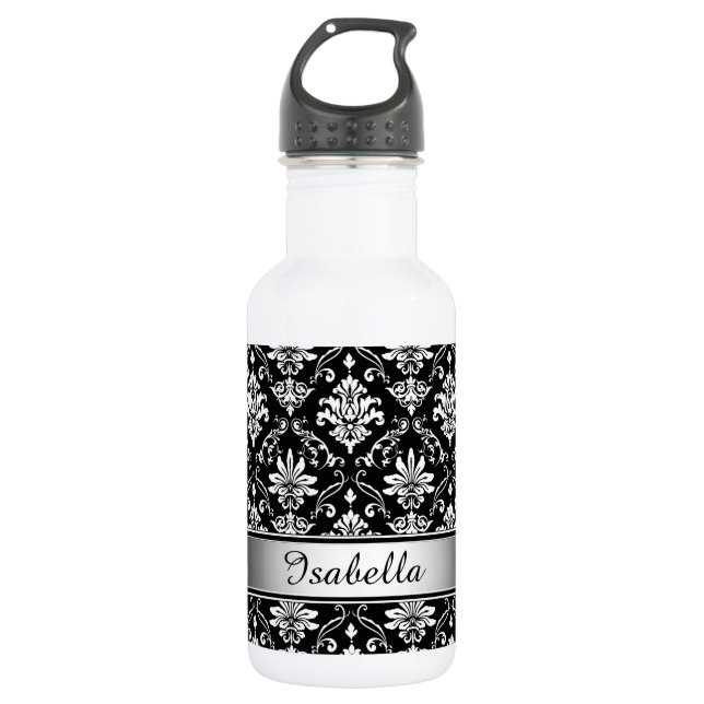 Monogram Black and White Damask 532 Ml Water Bottle (Front)
