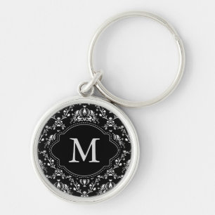 Monogram Black and White Damask Key Ring