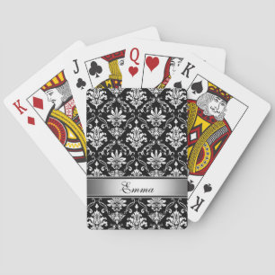Monogram Black and White Damask Playing Cards