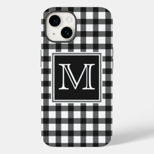 Monogram   Black and White Gingham Plaid Chequered Case-Mate iPhone 14 Case