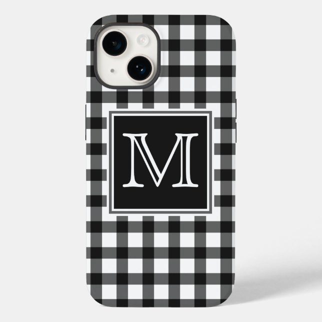 Monogram | Black and White Gingham Plaid Chequered Case-Mate iPhone Case (Back)