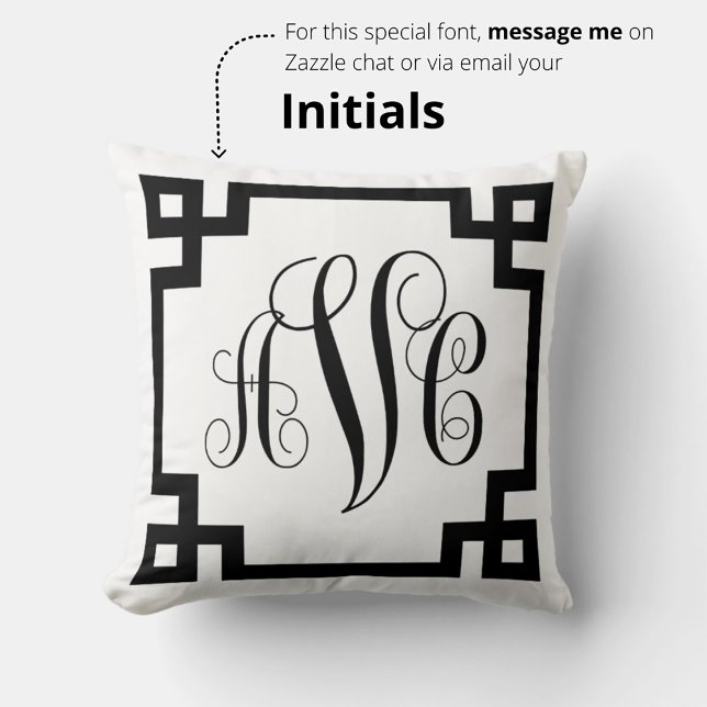 Monogram Black and White Greek Key Border Pillow (Creator Uploaded)