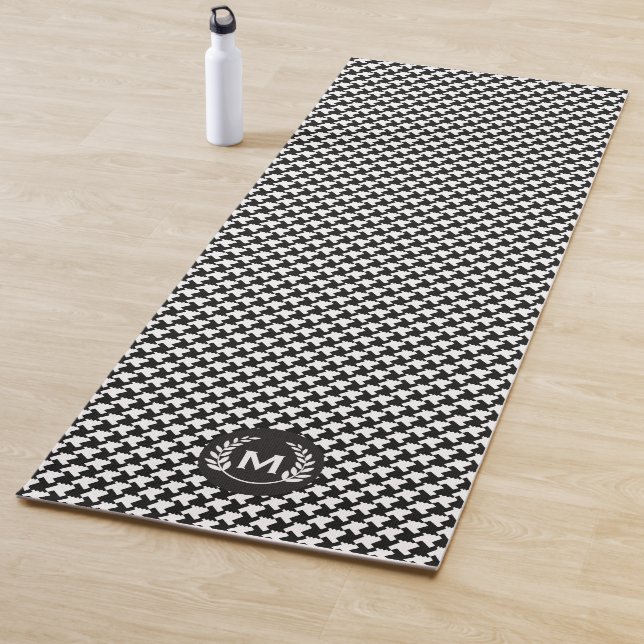 Monogram. Black and White Houndstooth Pattern. Yoga Mat (In Situ)