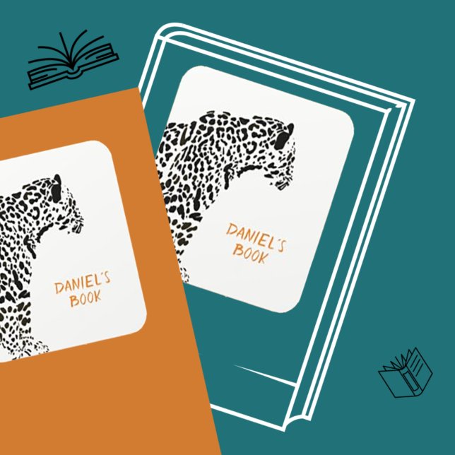 Monogram Black and White Jaguar Bookplate Square Sticker (Creator Uploaded)