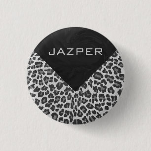 Monogram Black and White Leopard Print 3 Cm Round Badge