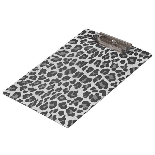 Monogram Black and White Leopard Print Clipboard (Angled)