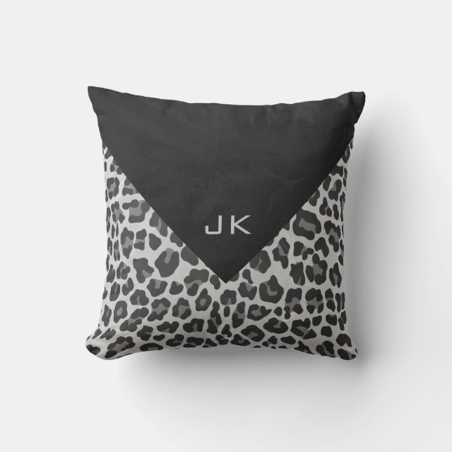 Monogram Black and White Leopard Print Cushion (Front)