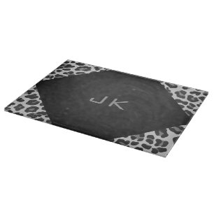 Monogram Black and White Leopard Print Cutting Board