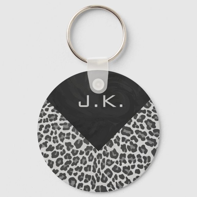 Monogram Black and White Leopard Print Key Ring (Front)