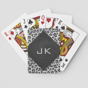 Monogram Black and White Leopard Print Playing Cards