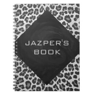 Monogram Black and White Leopard Print Spiral Notebook