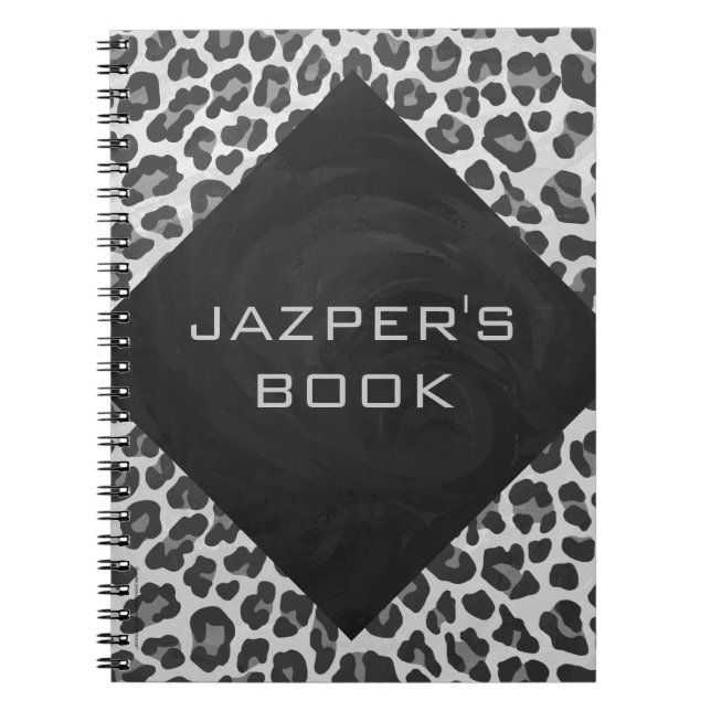 Monogram Black and White Leopard Print Spiral Notebook (Front)