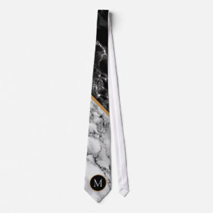 Monogram Black and White Marble Stone Neck Tie