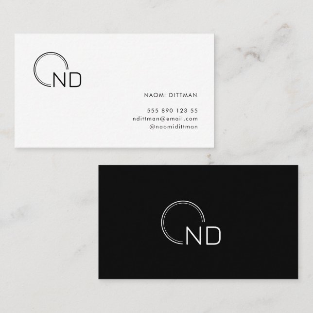 Monogram Black and White Minimalist Personal Business Card (Front/Back)