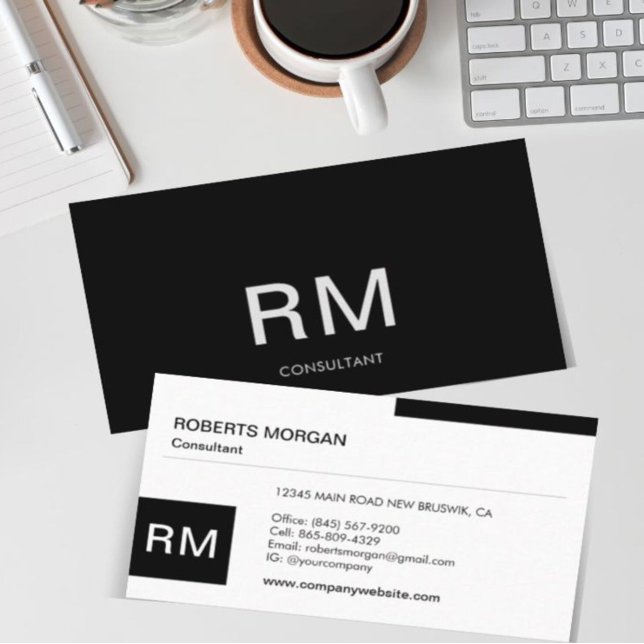 Monogram Black and White Modern Business Card (Creator Uploaded)